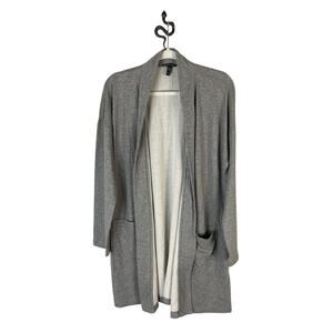 Eileen Fisher Cardigan Open Front 100% Organic Cotton Sweater Gray Cozy Sz L